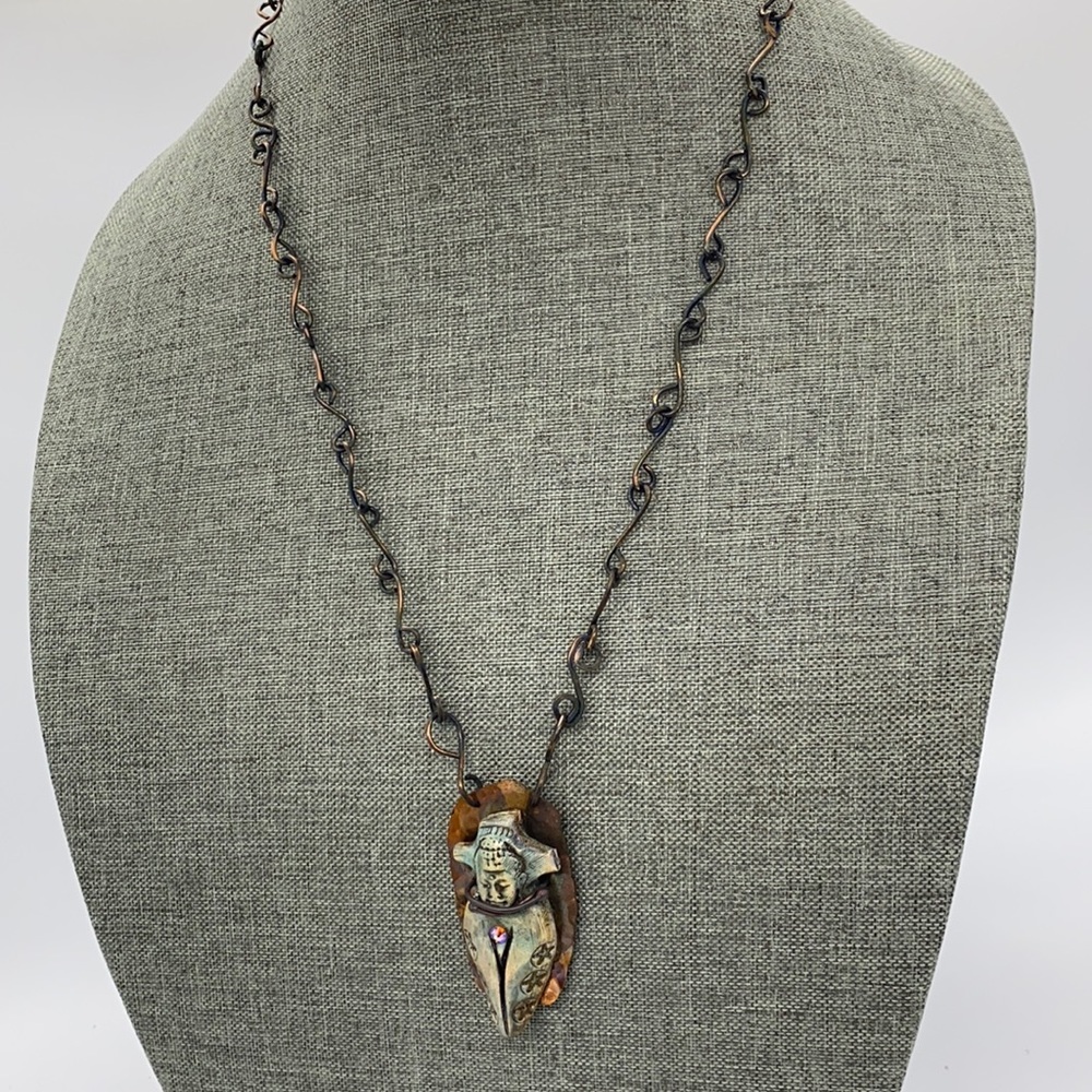Buddha necklace copper polymer clay handmade chain - Picture 2 of 6